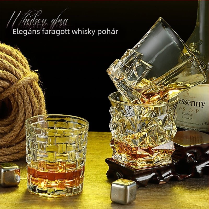 Retro kristály pohárkészlet whiskynak, brandy-hez, sörhöz és vörösbornak – otthoni használatra