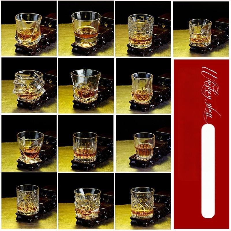 Retro kristály pohárkészlet whiskynak, brandy-hez, sörhöz és vörösbornak – otthoni használatra