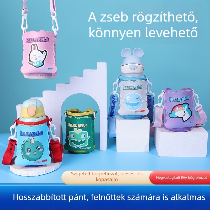 Gyerekeknek szóló termosz pohár védőburkolat vállpánttal és keresztpánttal – univerzális védőhéj
