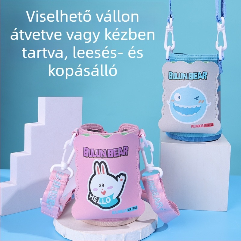 Gyerekeknek szóló termosz pohár védőburkolat vállpánttal és keresztpánttal – univerzális védőhéj