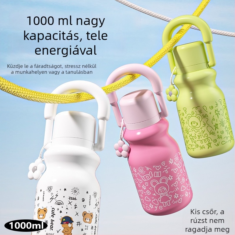 Fogantyúval ellátott szigetelt pohár, nagy kapacitású sportos kulacs, kültéri használatra, ütésálló
