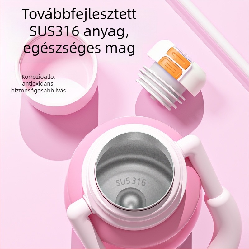 Fogantyúval ellátott szigetelt pohár, nagy kapacitású sportos kulacs, kültéri használatra, ütésálló