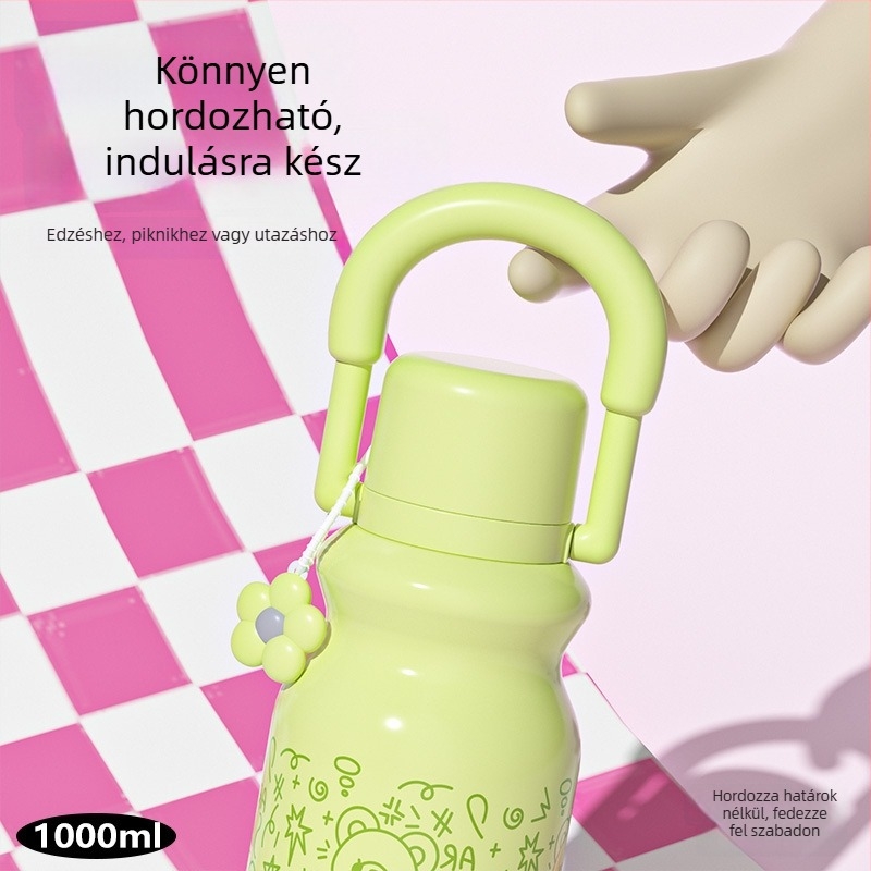 Fogantyúval ellátott szigetelt pohár, nagy kapacitású sportos kulacs, kültéri használatra, ütésálló