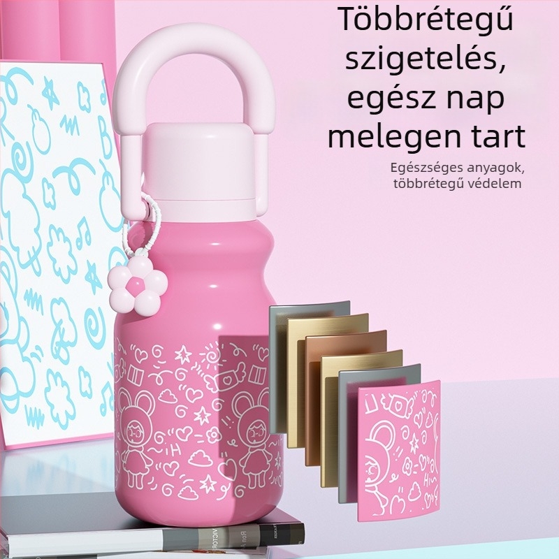 Fogantyúval ellátott szigetelt pohár, nagy kapacitású sportos kulacs, kültéri használatra, ütésálló