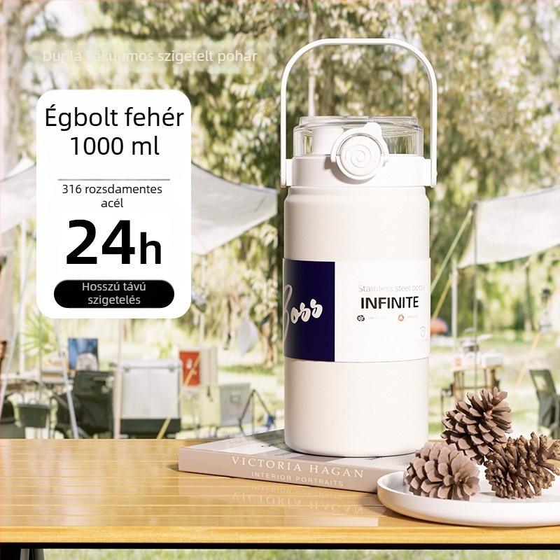 Fogantyúval ellátott szigetelt pohár, nagy kapacitású sportos kulacs, kültéri használatra, ütésálló