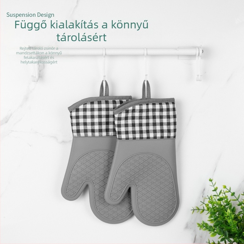 Szilikonból készült szigetelt sütőkesztyűk, hőálló konyhai kesztyű csúszásmentes fogással, mikróba is alkalmas, háló mintázat, méret 30 × 18,5 cm