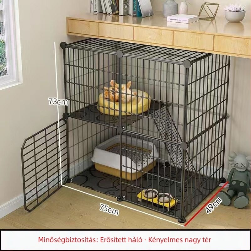 Macska ketrec vécével, DIY villastílusú beltéri macska ház, háromszintes, kis macska odú