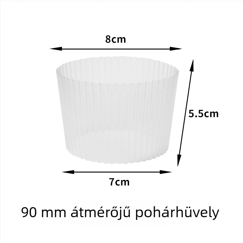 Műanyag pohárvédő tejteához, átlátszó, csúszásmentes, 500–700 ml-hez, nyílás Ø90 mm