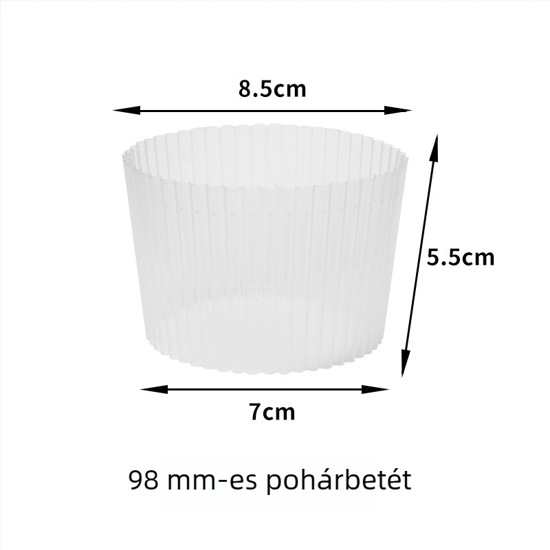 Műanyag pohárvédő tejteához, átlátszó, csúszásmentes, 500–700 ml-hez, nyílás Ø90 mm