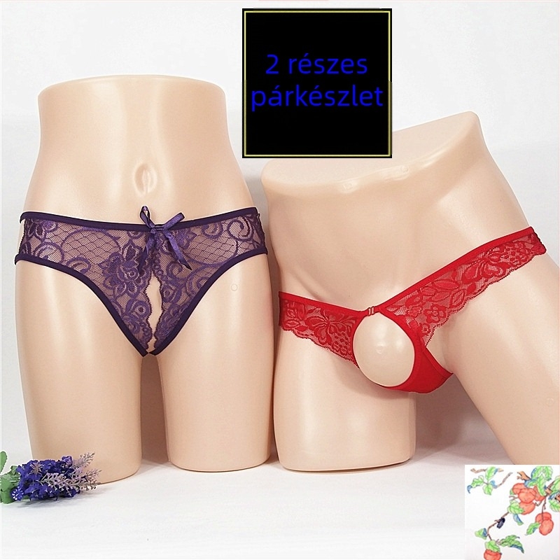 Női crotchless tanga, dizájn áttetsző háló (mesh) mintázat, nagy méret; férfi T-back alsónemű