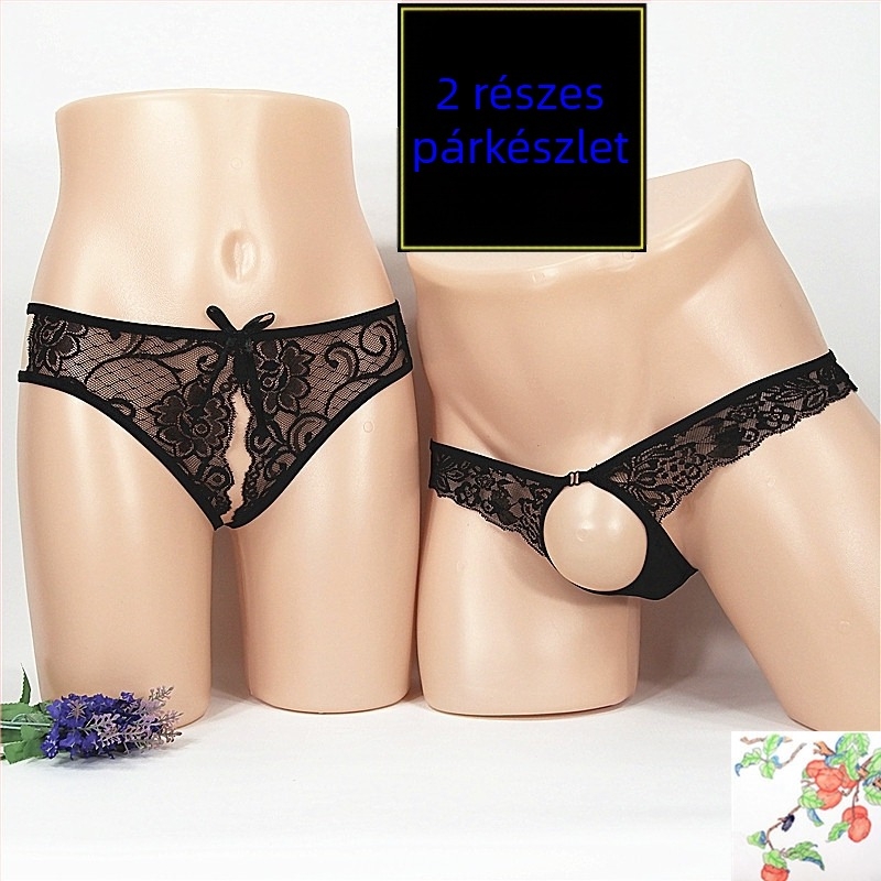 Női crotchless tanga, dizájn áttetsző háló (mesh) mintázat, nagy méret; férfi T-back alsónemű