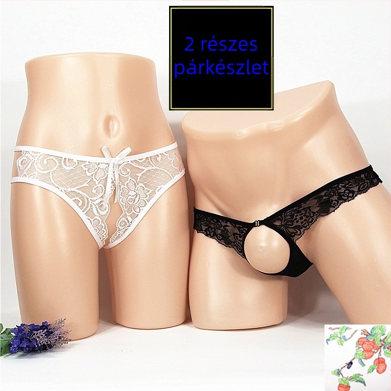 Női crotchless tanga, dizájn áttetsző háló (mesh) mintázat, nagy méret; férfi T-back alsónemű