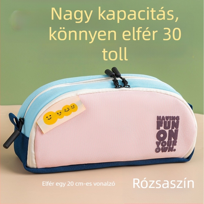 Középiskolásoknak szóló ceruzatartó, minimalistikus két rétegű kialakítás, nagy kapacitás, több rekesz, stílusos és egyedi megjelenés