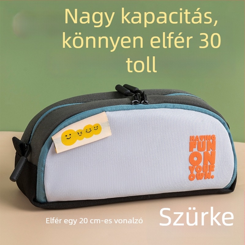 Középiskolásoknak szóló ceruzatartó, minimalistikus két rétegű kialakítás, nagy kapacitás, több rekesz, stílusos és egyedi megjelenés