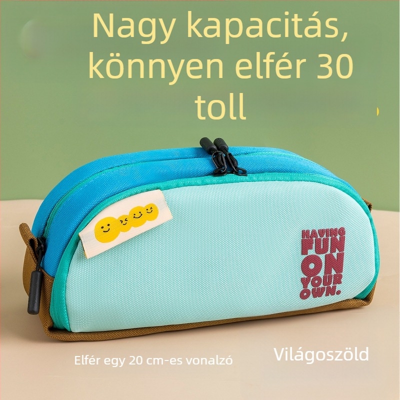 Középiskolásoknak szóló ceruzatartó, minimalistikus két rétegű kialakítás, nagy kapacitás, több rekesz, stílusos és egyedi megjelenés
