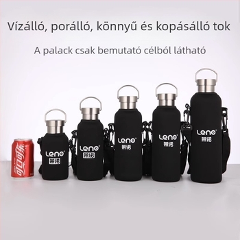 Leno rozsdamentes acél ivópalack tok fekete búvárruha anyaggal, hordozható kültéri vállpántos pohárvédő