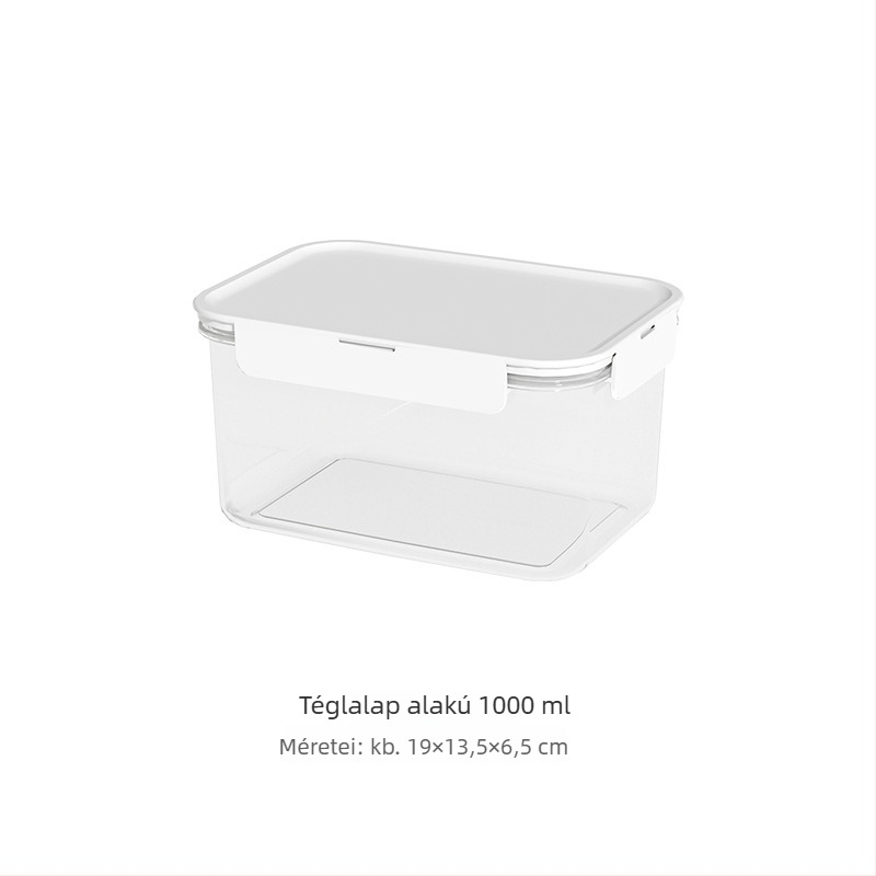 Téglalap alakú fedeles ételtároló doboz konyhára, hűtőbe és mikrohullámú sütőbe – zárható ebédes doboz ételre és gyümölcsre
