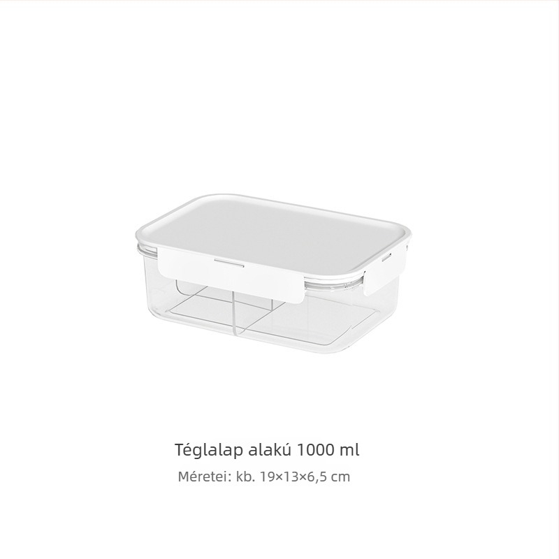 Téglalap alakú fedeles ételtároló doboz konyhára, hűtőbe és mikrohullámú sütőbe – zárható ebédes doboz ételre és gyümölcsre