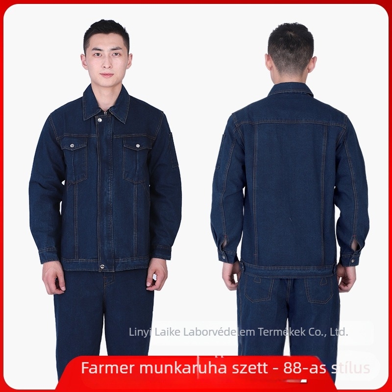 Férfi denim munkaruha szett, pamut hosszú ujjú, könnyű nyári modell, hegesztéshez és autó-reparáláshoz