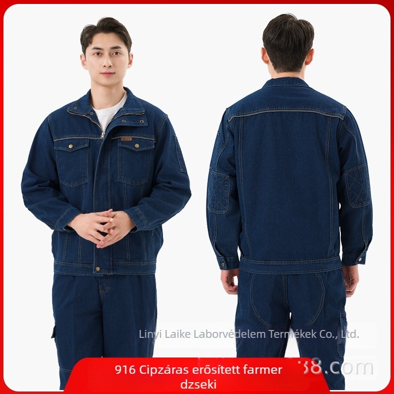 Férfi denim munkaruha szett, pamut hosszú ujjú, könnyű nyári modell, hegesztéshez és autó-reparáláshoz