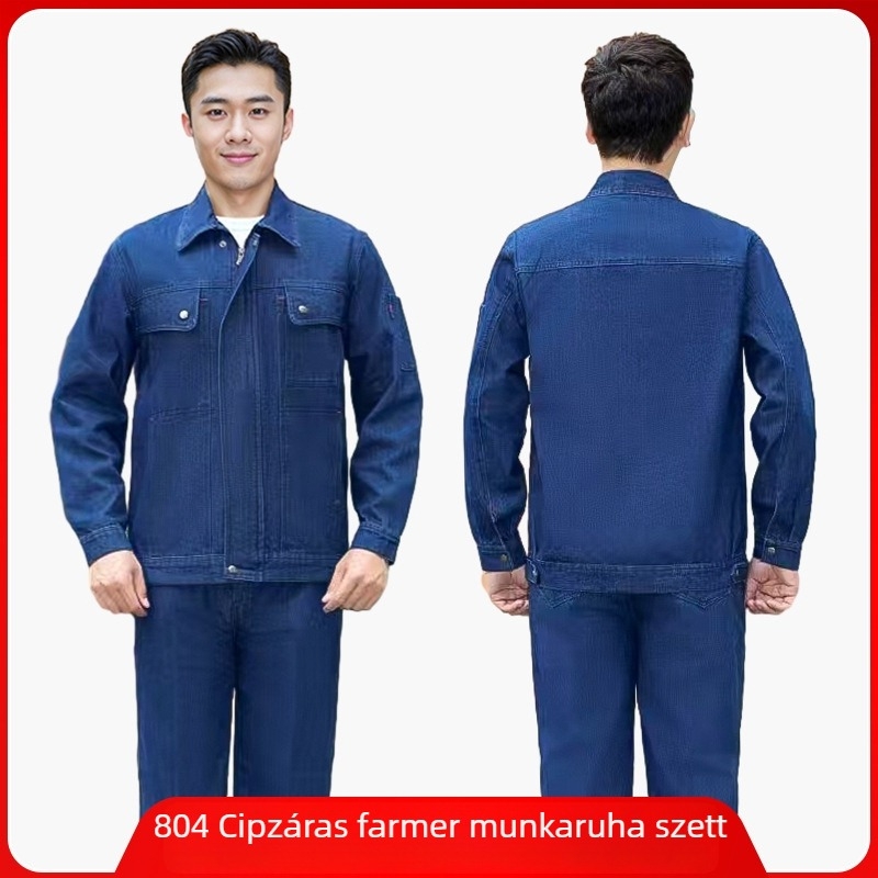 Férfi denim munkaruha szett, pamut hosszú ujjú, könnyű nyári modell, hegesztéshez és autó-reparáláshoz