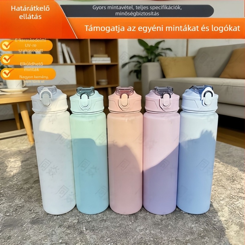 UV nyomtatású műanyag víz pohár szívószállal, modern minimalista dizájn