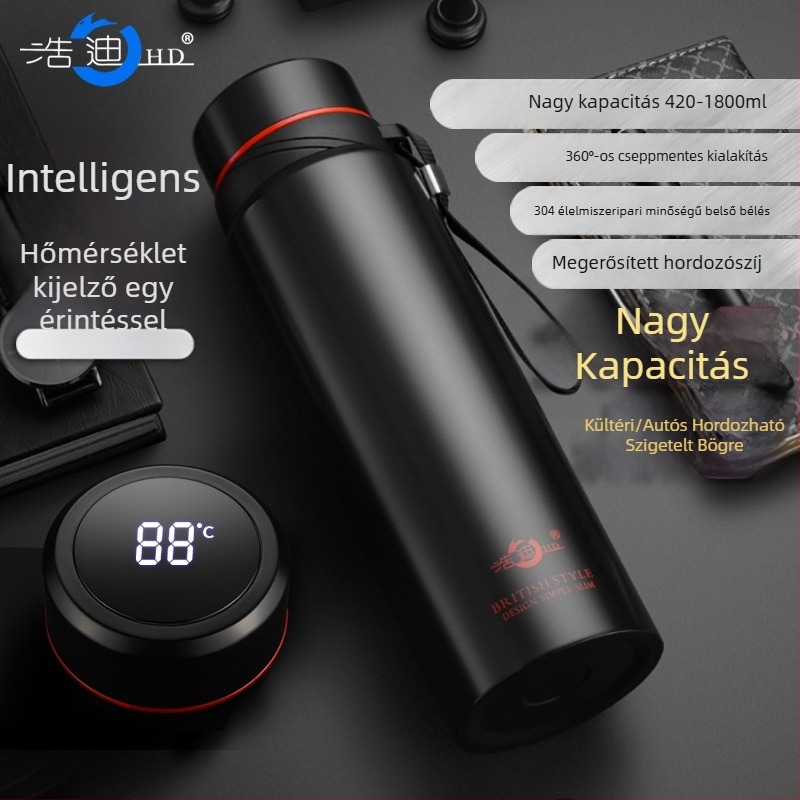 Haodi 304 rozsdamentes acélból készült termosz pohár, nagy kapacitású, pánttal, teás rekesz, hordozható
