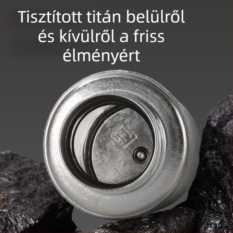 Tiszta titániumból készült, dupla falú vákuum termosz mágneses fedéllel, tea–víz elválasztással — egészséges tea, elegáns ajándék