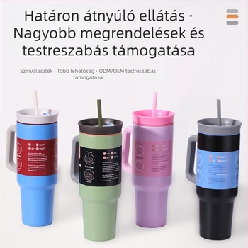 304 rozsdamentes acél hőszigetelt ivópalack, nagy kapacitású, hordozható kültéri használatra, fogantyúval és szívószállal