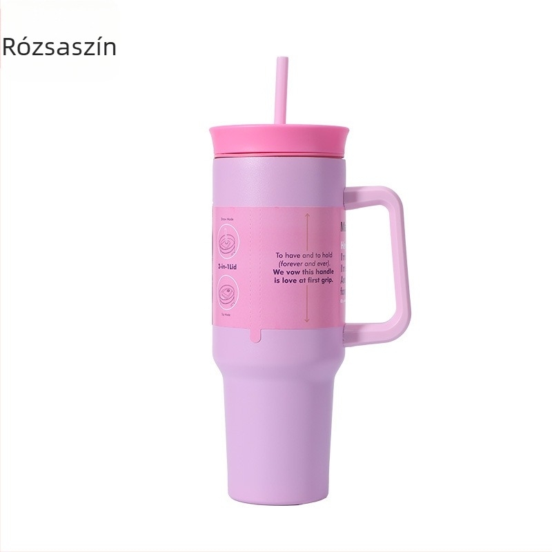 304 rozsdamentes acél hőszigetelt ivópalack, nagy kapacitású, hordozható kültéri használatra, fogantyúval és szívószállal