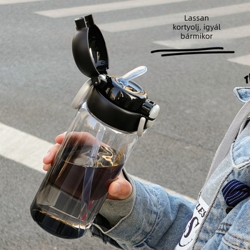 Aranyos pohár pop-up fedéllel, átlátszó műanyagból, kétoldali ivónyílással, hordozható, nagy kapacitású, diákok számára
