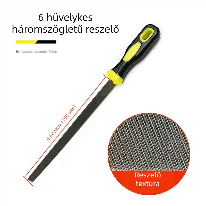 Fémfájl készlet: lapos, félkör, háromszög, négyszög és kör formájú reszelők; méretei 6–12 hüvelyk; magas széntartalmú acél.