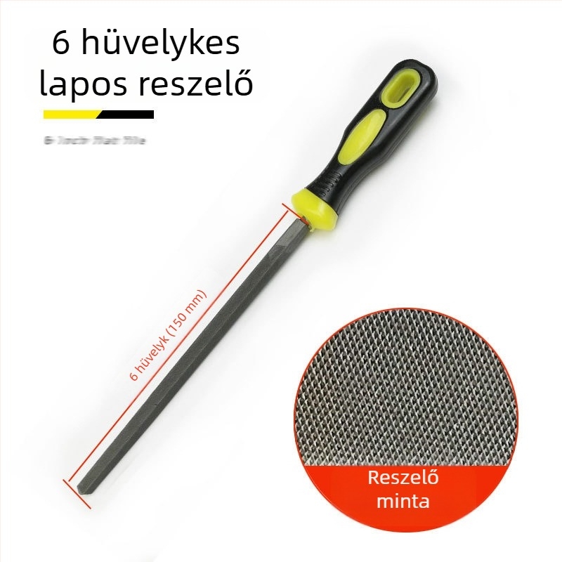 Fémfájl készlet: lapos, félkör, háromszög, négyszög és kör formájú reszelők; méretei 6–12 hüvelyk; magas széntartalmú acél.