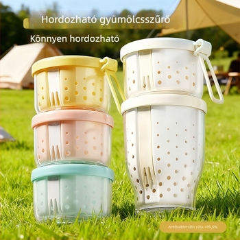 Instagram-stílusú gyümölcssaláta pohár leeresztő dizájnnal, hordozható reggeliző joghurtos pohár irodához és autóhoz, overnight oats pohár villával