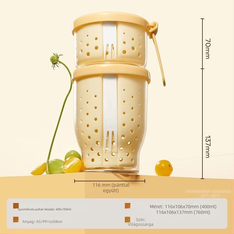 Instagram-stílusú gyümölcssaláta pohár leeresztő dizájnnal, hordozható reggeliző joghurtos pohár irodához és autóhoz, overnight oats pohár villával