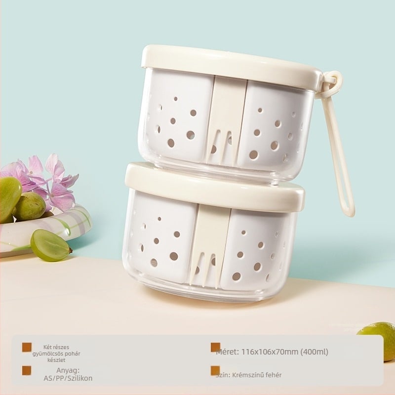 Instagram-stílusú gyümölcssaláta pohár leeresztő dizájnnal, hordozható reggeliző joghurtos pohár irodához és autóhoz, overnight oats pohár villával