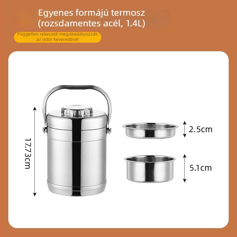 304 rozsdamentes acélból készült, szigetelt ebédes doboz, nagy kapacitású, több rétegű, felnőttek és diákok számára, 1,6 L / 2,2 L