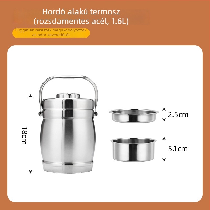 304 rozsdamentes acélból készült, szigetelt ebédes doboz, nagy kapacitású, több rétegű, felnőttek és diákok számára, 1,6 L / 2,2 L