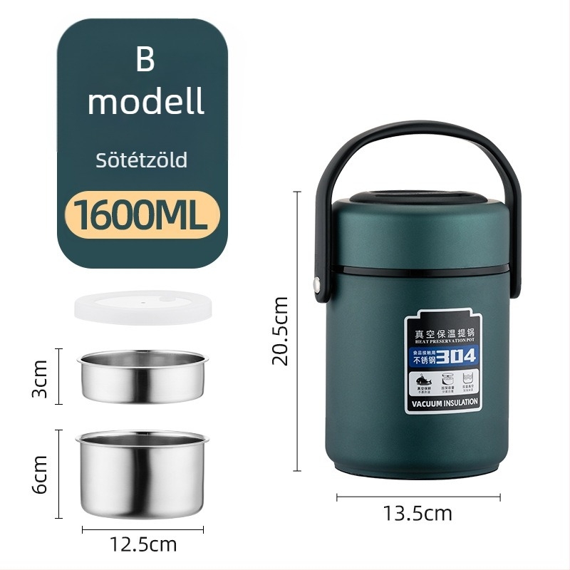 304 rozsdamentes acélból készült, szigetelt ebédes doboz, nagy kapacitású, több rétegű, felnőttek és diákok számára, 1,6 L / 2,2 L