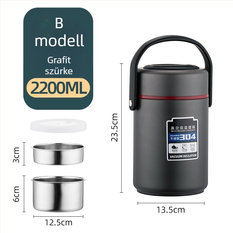 304 rozsdamentes acélból készült, szigetelt ebédes doboz, nagy kapacitású, több rétegű, felnőttek és diákok számára, 1,6 L / 2,2 L