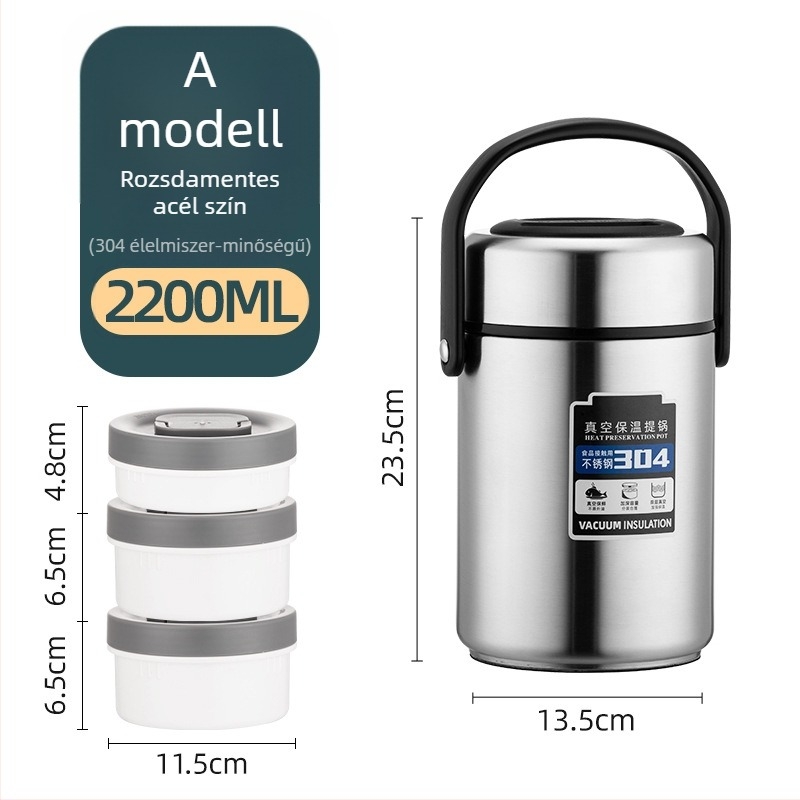 304 rozsdamentes acélból készült, szigetelt ebédes doboz, nagy kapacitású, több rétegű, felnőttek és diákok számára, 1,6 L / 2,2 L