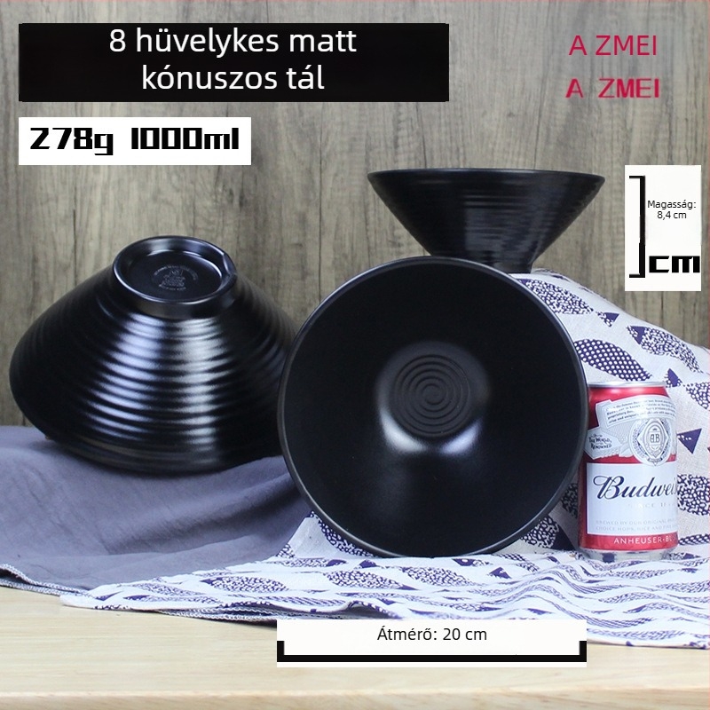 Fekete melamin tál tészta számára, matt cseresznye minta, japán stílus, kör alakú, porcelán utánzatú ramen tál, kereskedelmi használatra