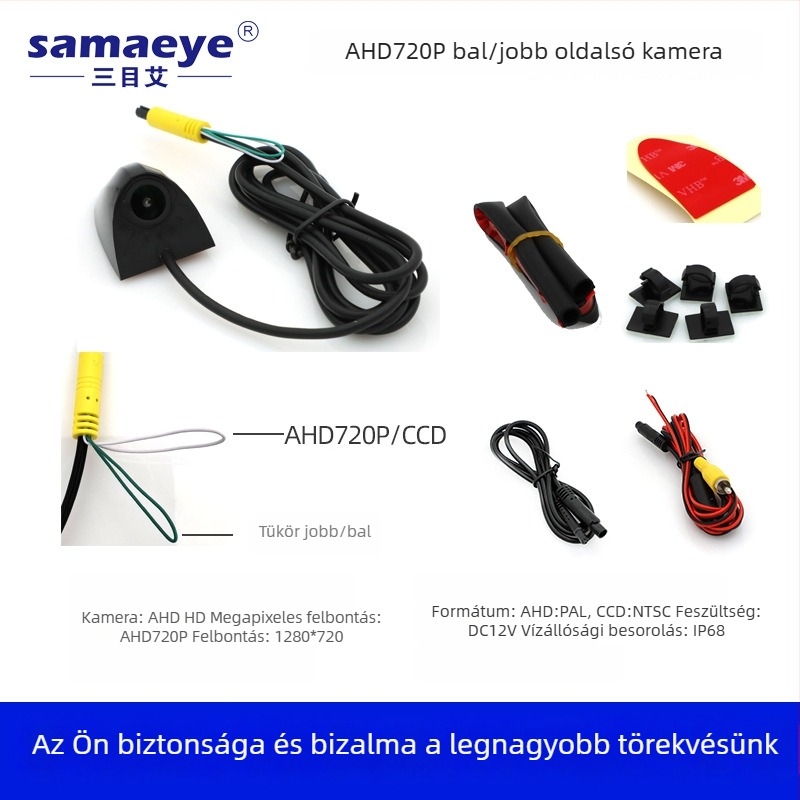 Univerzális autóoldalkamera AHD/CCD felvétellel, éjszakai látás, bal és jobb holttérhez, fúrás nélküli telepítés