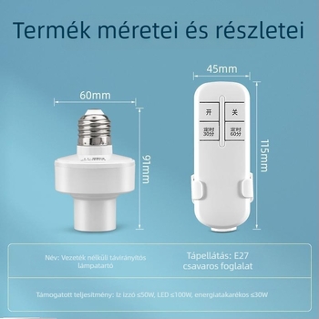 Távirányítós lámpatartó 220V, vezeték nélküli kapcsoló, időzítő a hálószobában