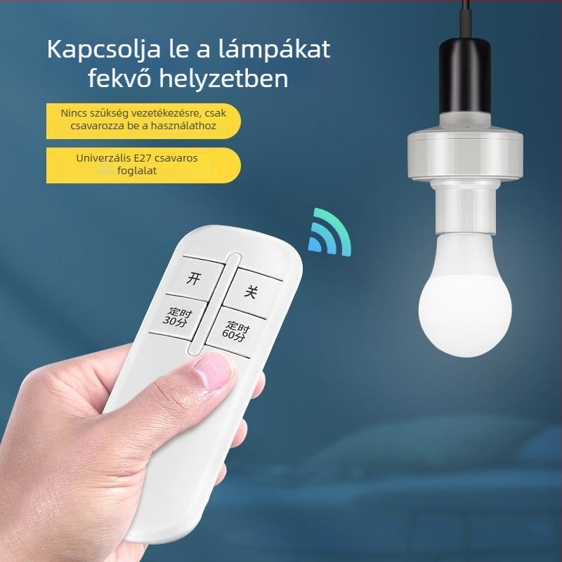 Távirányítós lámpatartó 220V, vezeték nélküli kapcsoló, időzítő a hálószobában