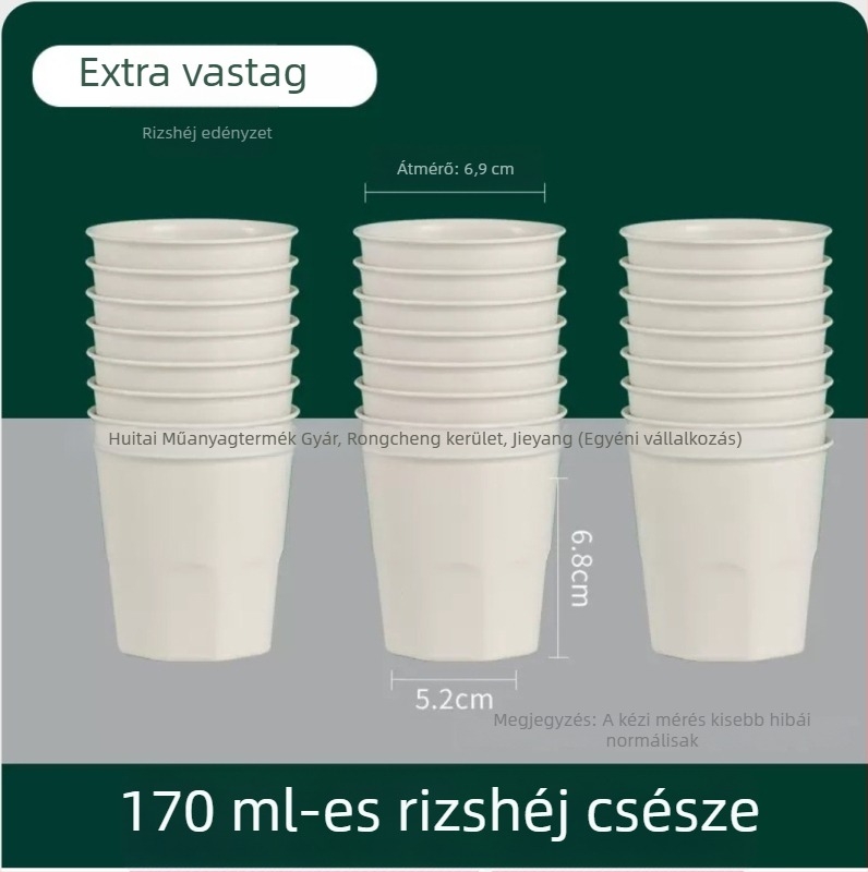  Rizshéjból készült egyszer használatos étkészlet – vastag, hőálló tálak és tányérok, biológiailag lebomló bankett étkészlet, 300 ml, 10 darab