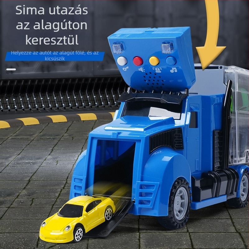 Oktatási ötvözetes mérnöki tűzoltóautó modell, nagy konténerszállító teherautóval a tároláshoz