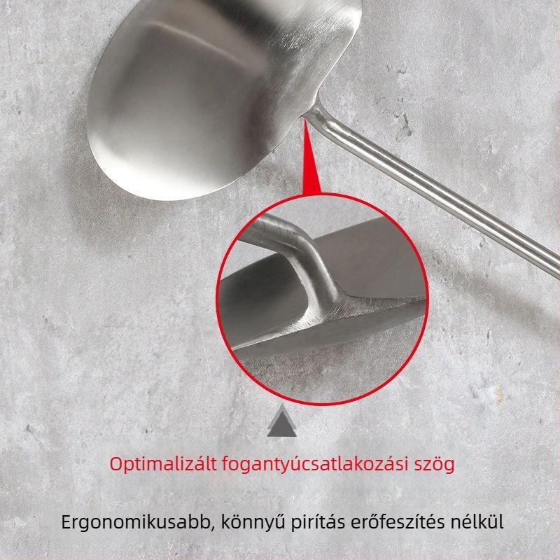 Rozsdamentes acél serpenyőkanál, kézzel készített, vastított, sík felületű spatula hosszú nyelével, professzionális és otthoni használatra