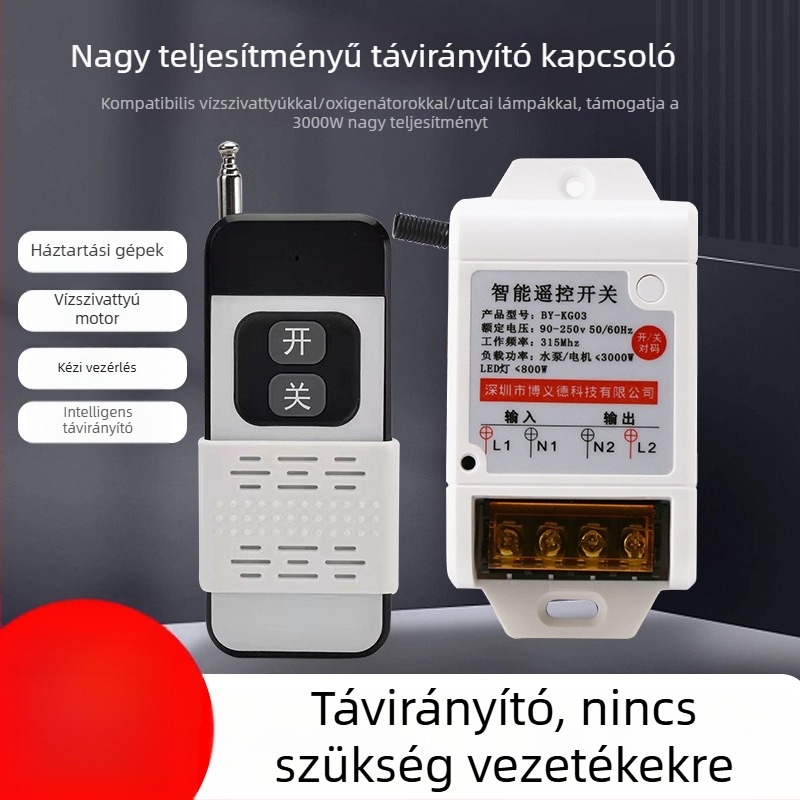 220V vezeték nélküli távirányítású relé vízpumpához és otthoni világításhoz – nagy teljesítményű dupla vezérlőkapcsoló