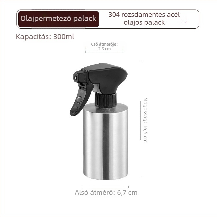 304 rozsdamentes acél olajszóró üveg, nyomó adagoló, finom permet